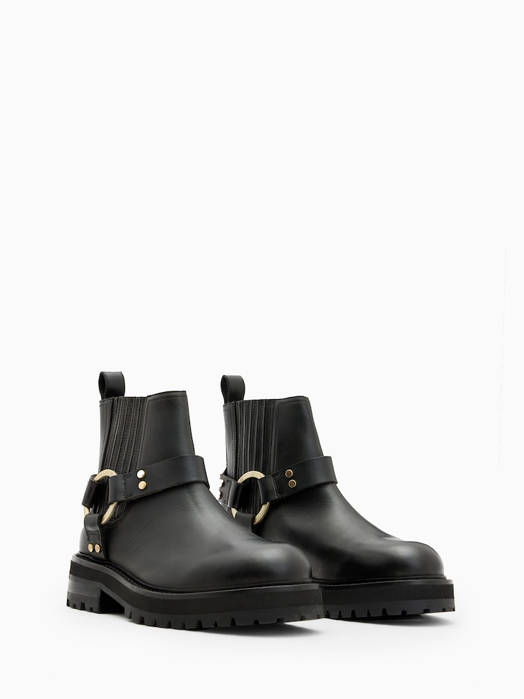 AllSaints Black Maddie Biker Boots - Image 2 of 6