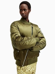 AllSaints Green Roomer Bomber Jacket - Image 4 of 10