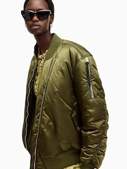 AllSaints Green Roomer Bomber Jacket - Image 7 of 10