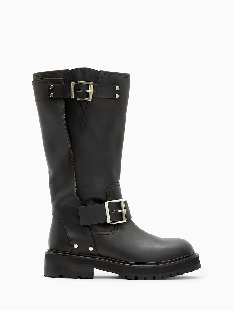 AllSaints Black Tay Biker Boots - Image 1 of 6