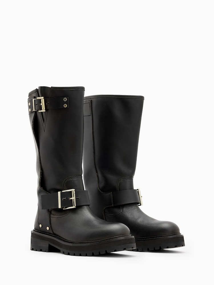 AllSaints Black Tay Biker Boots - Image 2 of 6