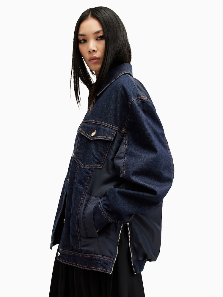 AllSaints Blue 100% Cotton Dillan Bomber Jacket - Image 2 of 8