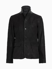 AllSaints Black Survey Black Double Layered Suede Leather Blazer - Image 9 of 9