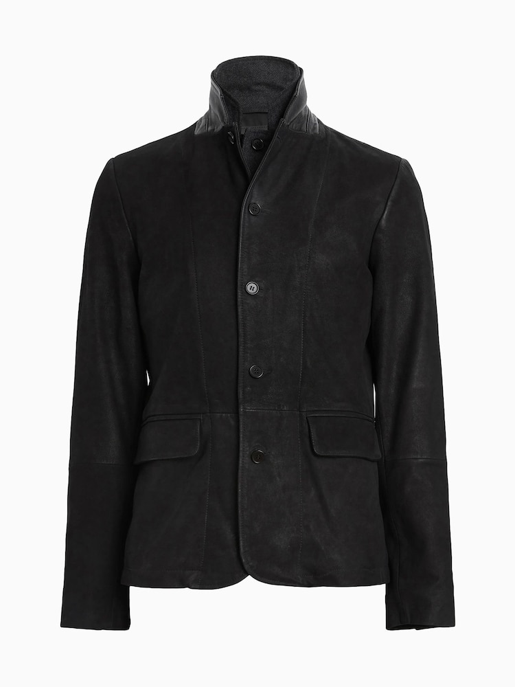 AllSaints Black Survey Black Double Layered Suede Leather Blazer - Image 9 of 9