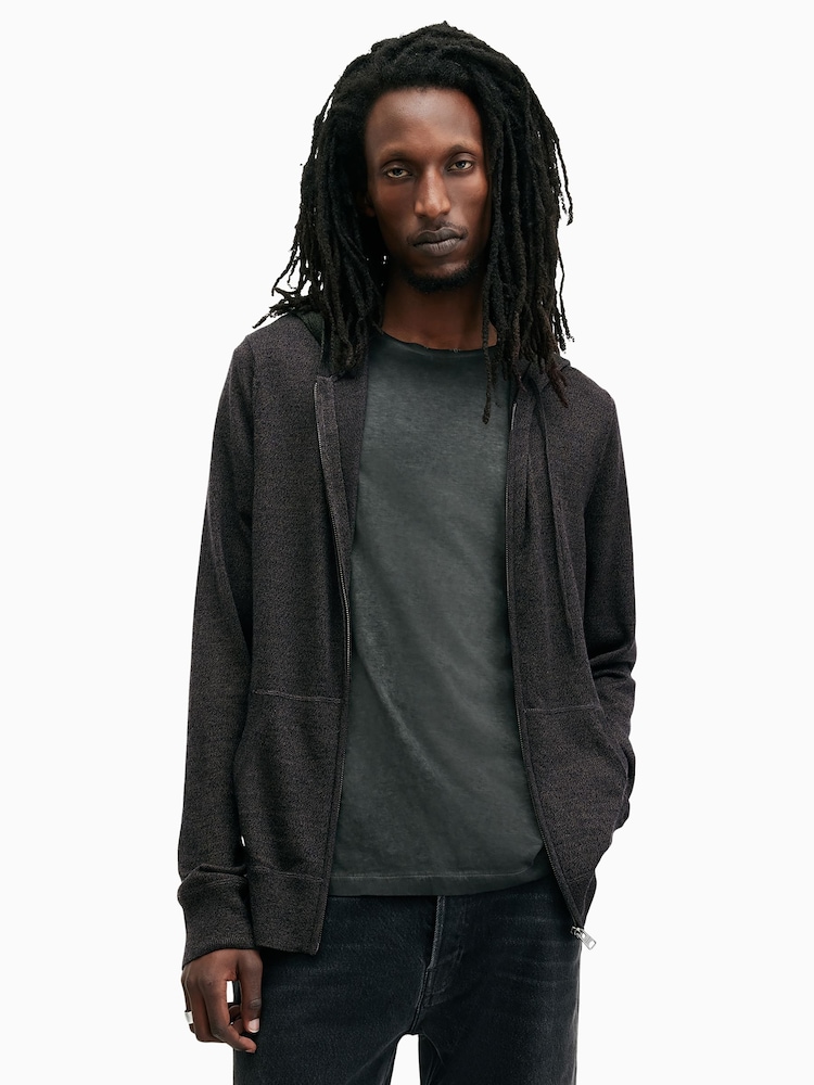 AllSaints Black Mode Merino Zip Hoodie - Image 1 of 6 AllSaints Black Mode Merino Zip Hoodie - Image 1 of 6