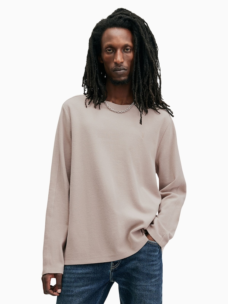 AllSaints Brown Rowe Longsleeve Crew T-Shirt - Image 1 of 6