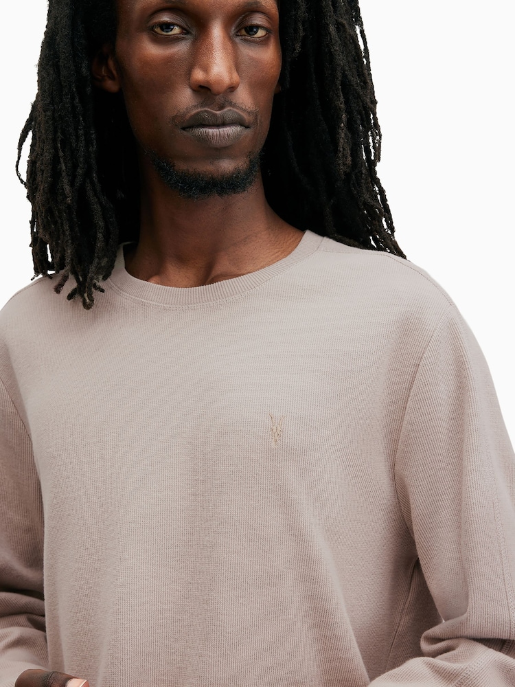 AllSaints Brown Rowe Longsleeve Crew T-Shirt - Image 2 of 6