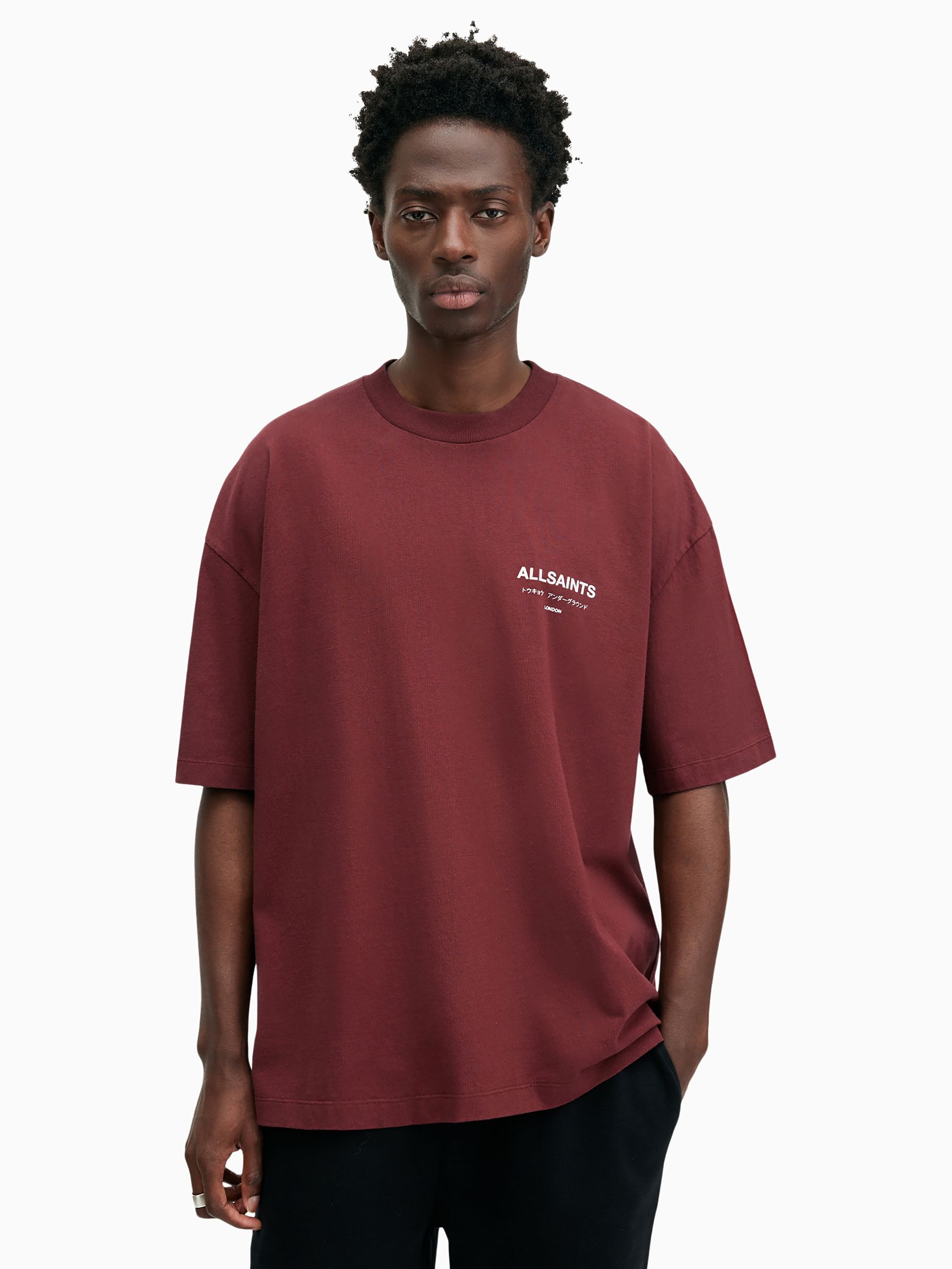Buy AllSaints Red Underground Oversized Cotton Crew Neck T-Shirt
