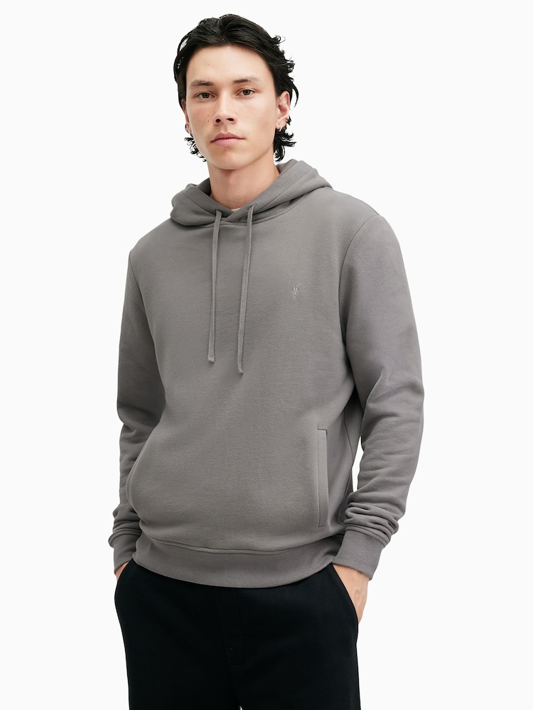 AllSaints Grey Raven 100% Organic Cotton Hoodie - Image 1 of 7