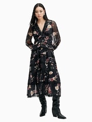 AllSaints Black Zora Midi Dress - Image 1 of 6