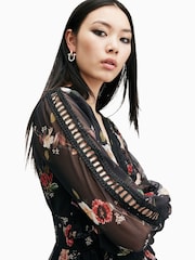 AllSaints Black Zora Midi Dress - Image 2 of 6