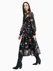 AllSaints Black Zora Midi Dress - Image 3 of 6