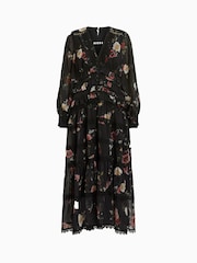 AllSaints Black Zora Midi Dress - Image 6 of 6