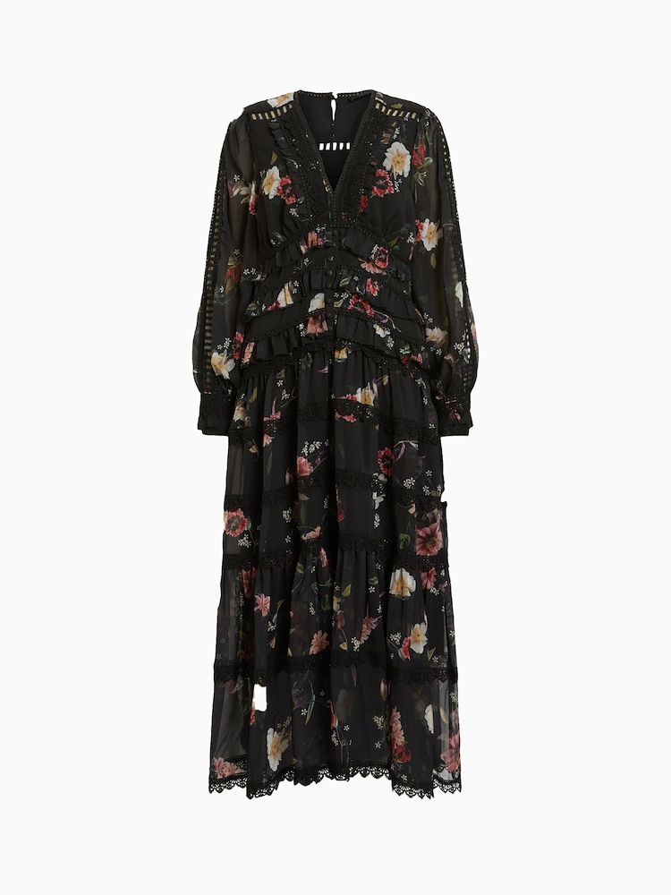 AllSaints Black Zora Midi Dress - Image 6 of 6
