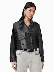 AllSaints Black Hendry Crop Trench Jacket - Image 1 of 9