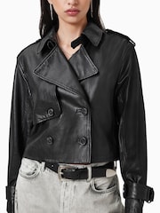 AllSaints Black Hendry Crop Trench Jacket - Image 3 of 9