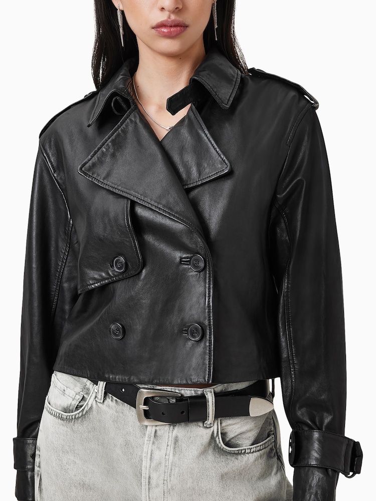 AllSaints Black Hendry Crop Trench Jacket - Image 3 of 9