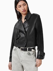 AllSaints Black Hendry Crop Trench Jacket - Image 4 of 9