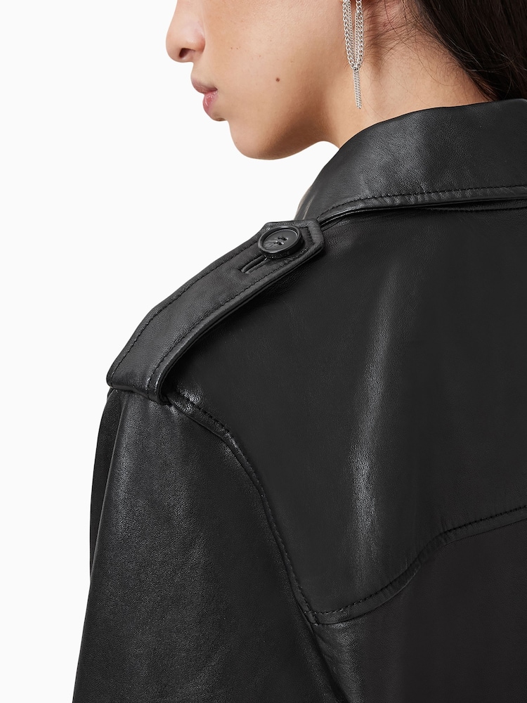 AllSaints Black Hendry Crop Trench Jacket - Image 7 of 9