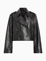 AllSaints Black Hendry Crop Trench Jacket - Image 9 of 9