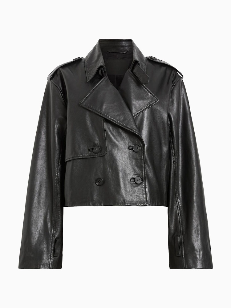 AllSaints Black Hendry Crop Trench Jacket - Image 9 of 9