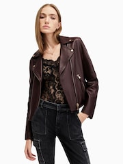 AllSaints Red Dalby Biker Jacket - Image 3 of 8
