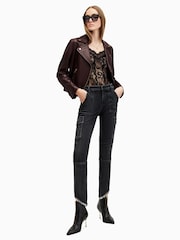 AllSaints Red Dalby Biker Jacket - Image 4 of 8