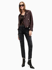 AllSaints Red Dalby Biker Jacket - Image 5 of 8