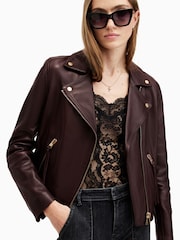 AllSaints Red Dalby Biker Jacket - Image 6 of 8