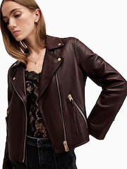 AllSaints Red Dalby Biker Jacket - Image 7 of 8