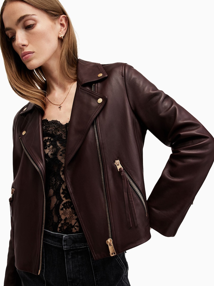 Rojo - AllSaints Slim Fit Dalby Leather Biker Jacket - Imagen 7 de 7