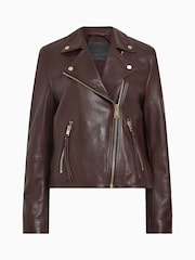 AllSaints Red Dalby Biker Jacket - Image 8 of 8