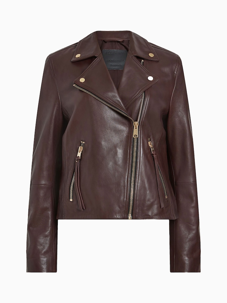AllSaints Red Dalby Biker Jacket - Image 8 of 8