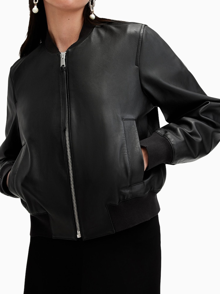AllSaints Black Orten Bomber Jacket - Image 2 of 7