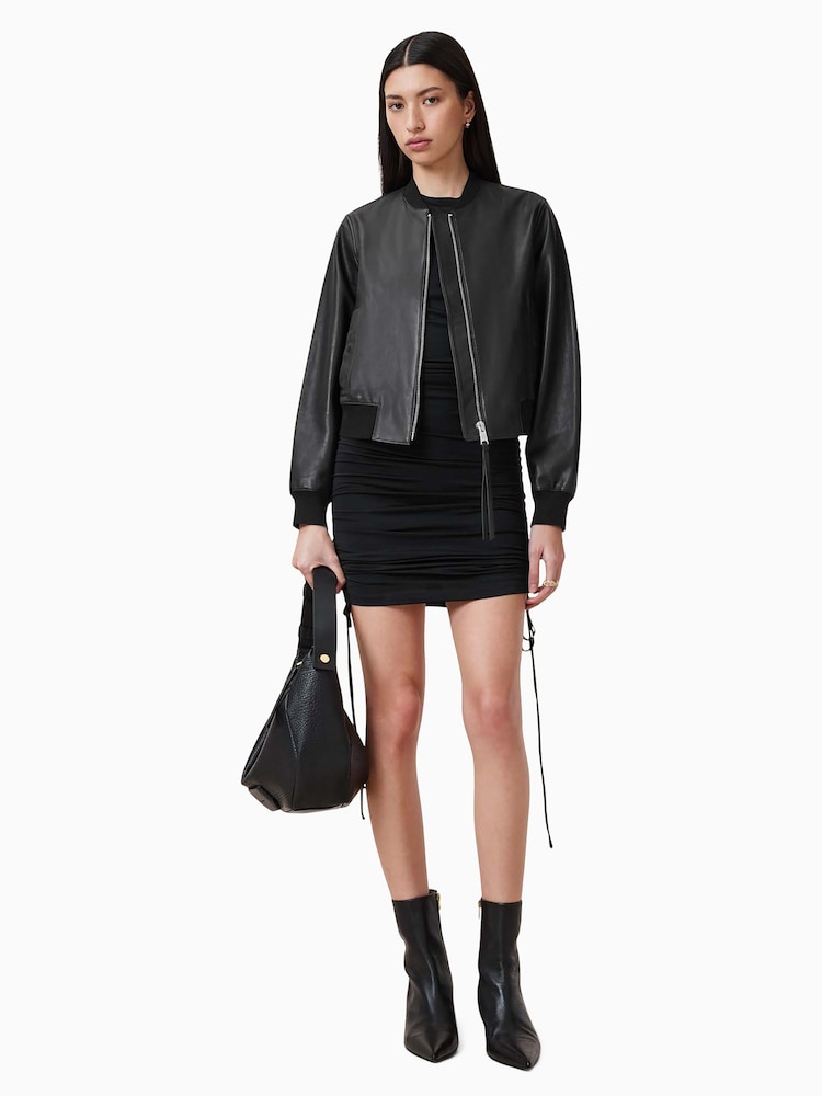 Czarny - AllSaints Orten Black Leather Bomber Jacket - Image 5 of 7