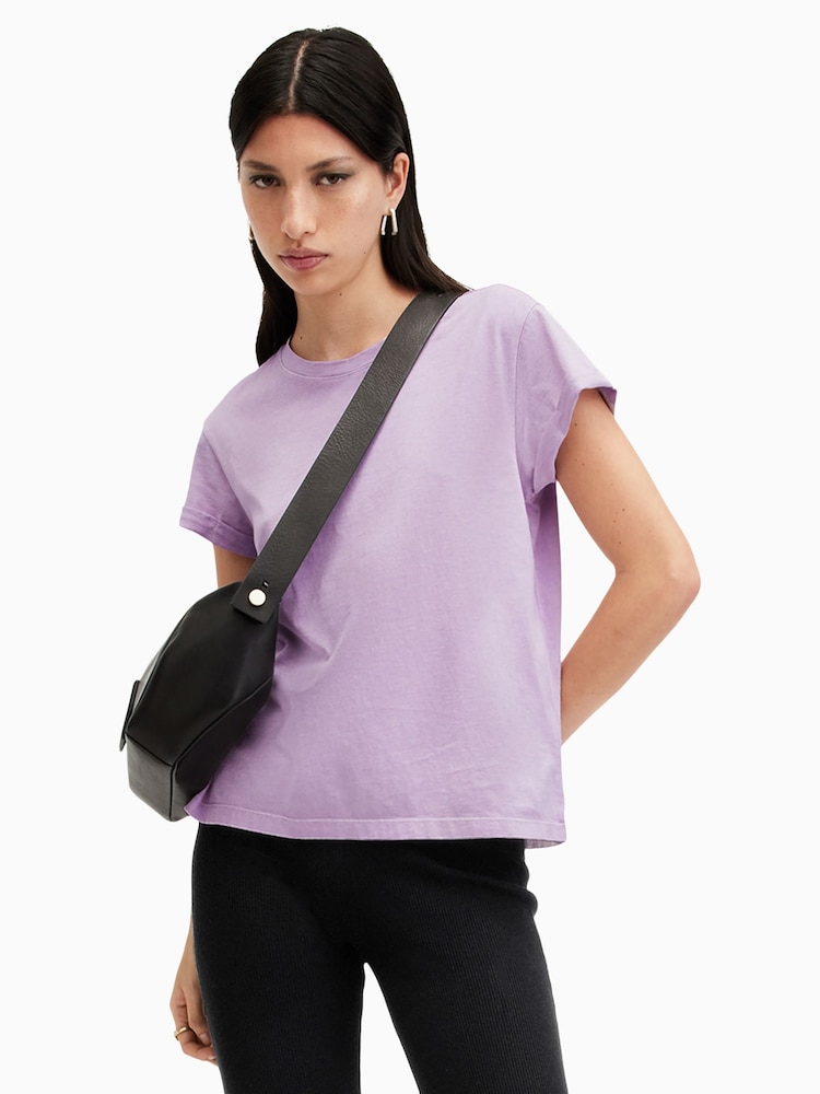 AllSaints Petal Purple Anna Cotton T-Shirt - Image 1 of 8 AllSaints Petal Purple Anna Cotton T-Shirt - Image 1 of 8