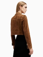 AllSaints Brown Suede Dalby Crop Biker Jacket - Image 7 of 8
