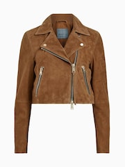 AllSaints Brown Suede Dalby Crop Biker Jacket - Image 8 of 8