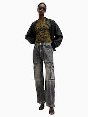 AllSaints Green Leopard Print Ellie Mesh T-Shirt - Image 3 of 8