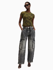 AllSaints Green Leopard Print Ellie Mesh T-Shirt - Image 5 of 8