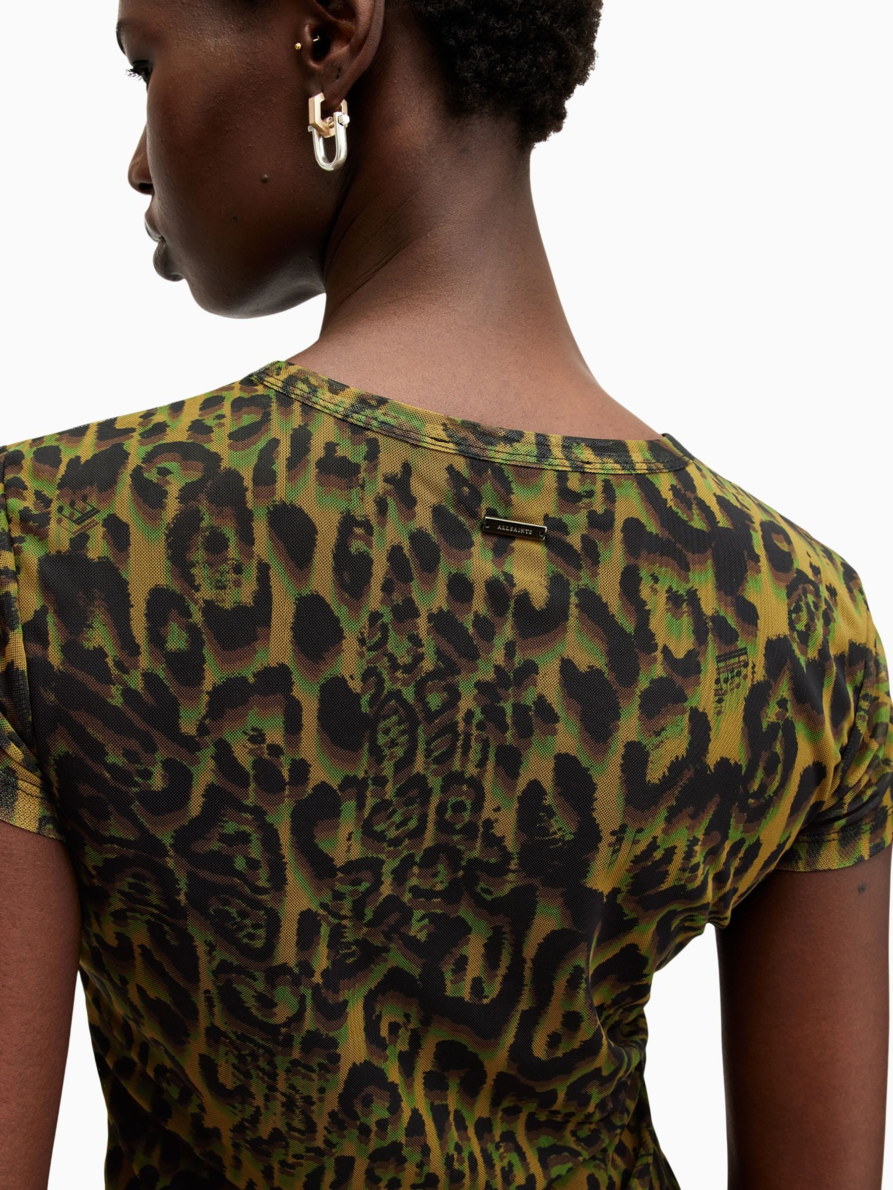 Buy AllSaints Green Leopard Print Ellie Mesh T-Shirt from Next USA