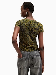 AllSaints Green Leopard Print Ellie Mesh T-Shirt - Image 7 of 8