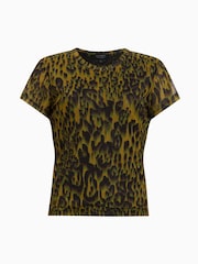 AllSaints Green Leopard Print Ellie Mesh T-Shirt - Image 8 of 8