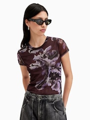 AllSaints Red Ellie Mesh T-Shirt - Image 1 of 7