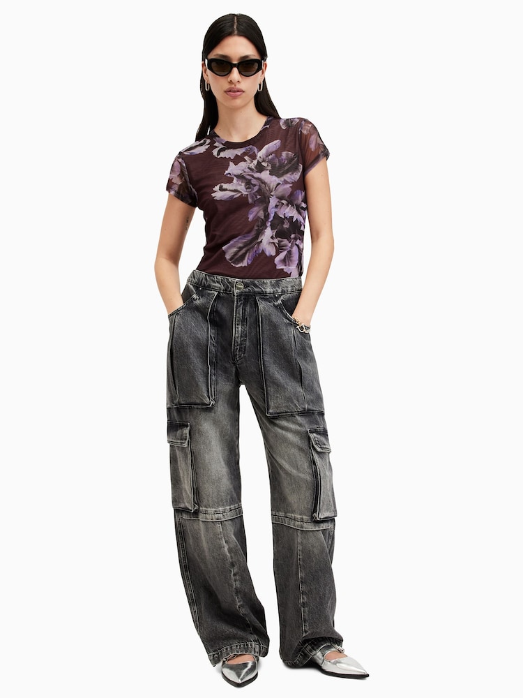 AllSaints Red Ellie Mesh T-Shirt - Image 3 of 7