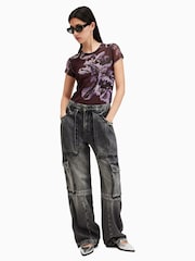 AllSaints Red Ellie Mesh T-Shirt - Image 5 of 7