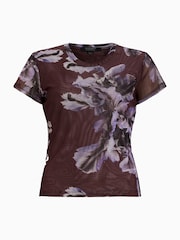 AllSaints Red Ellie Mesh T-Shirt - Image 7 of 7