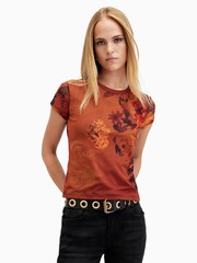 AllSaints Orange Ellie Mesh T-Shirt - Image 1 of 6