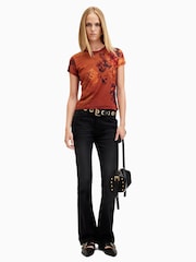 AllSaints Orange Ellie Mesh T-Shirt - Image 3 of 6