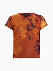AllSaints Orange Ellie Mesh T-Shirt - Image 6 of 6